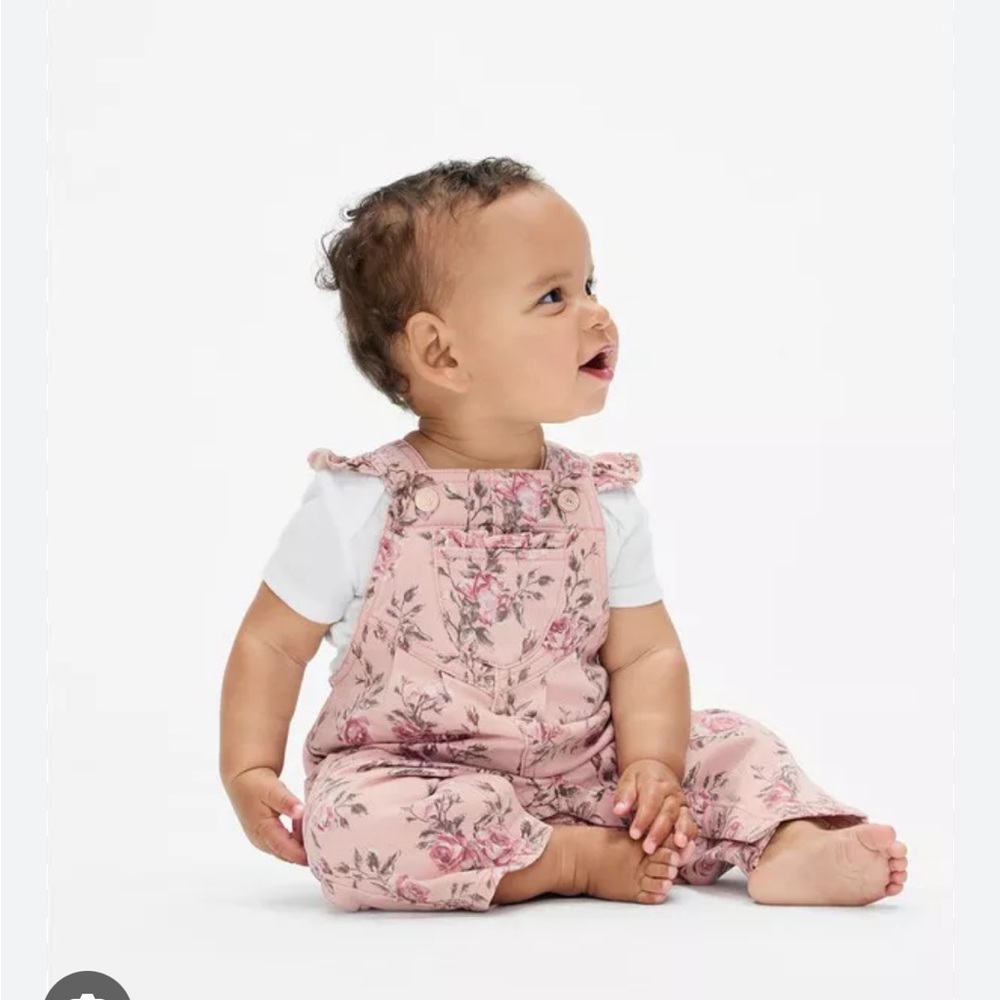 Gap × LoveShackFancy Baby Floral Denim Overalls 3/6 Months NWOT
